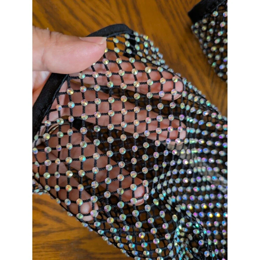 Fashion Nova Rhinestone Fishnet Thigh Boots Heels US women's size 8